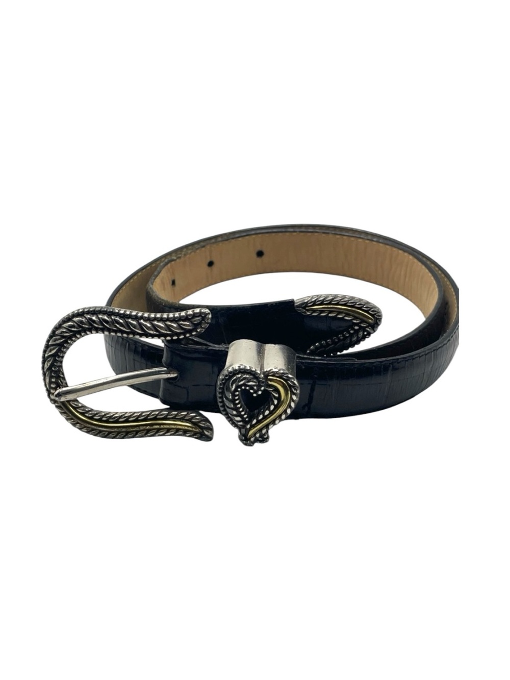 Brighton Classics C3103 Black Alligator Leather Heart Buckle Belt XL 36 Made US